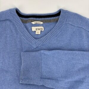 Nordstrom 1901 Mens Blue Cotton Cashmere Blend V-Neck Sweater Size L